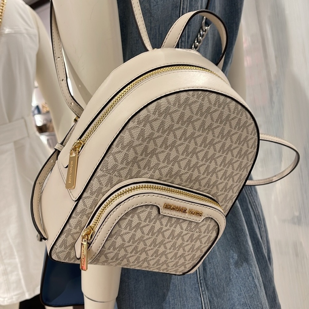 Michael Kors Ladies Backpack Bag Jaycee XS Conv Zip Backpack Light Cream Multi - Picture 8 of 16